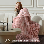 blunique Luxury Faux Rabbit Fur Throw Blanket 50x60, Ultra Soft Double Sided Plush Throw for Couch, Sofa, Bed and Living Room, Cozy Fluffy Decorative Blanket, Tie-Dye Pink