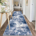 IOHOUZE Abstract Runner Rug 3x10 Ft Washable Runners for Hallways, Non Slip Kitchen Runner Printed Faux Wool Entryway Runner Indoor, Modern Abstract Floor Carpet for Hall Bedroom, Navy/Grey