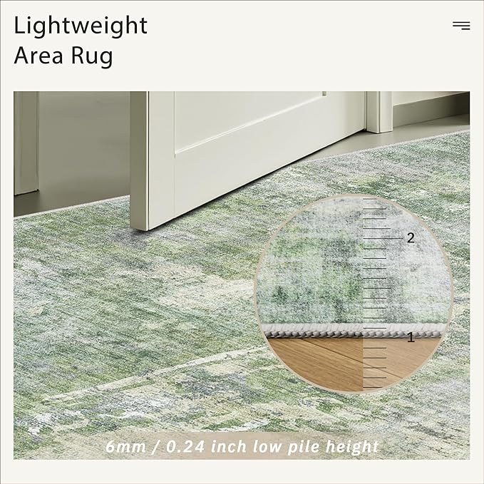 Soalmost Abstract Rug 8x12 Large Living Room Area Rugs Washable Green/Ivory