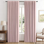 MIULEE 100% Blackout Linen Curtains for Bedroom, Pink Solid Luxury Decor Thermal Insulation Room Darkening Drapes for Living Room Nursery Back Tab Rod Pocket 42 x 84 Inches, 2 Panels