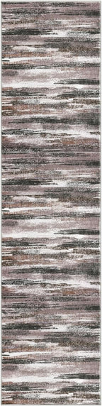 Lansny Modern Abstract Runner Rug 3x10, Dark Light Brown White Washable Kitchen Runner Non-Slip Soft Hallway Rug Runner Thin Print Faux Wool Carpet for Entryway Bedroom Laundry Room Indoor