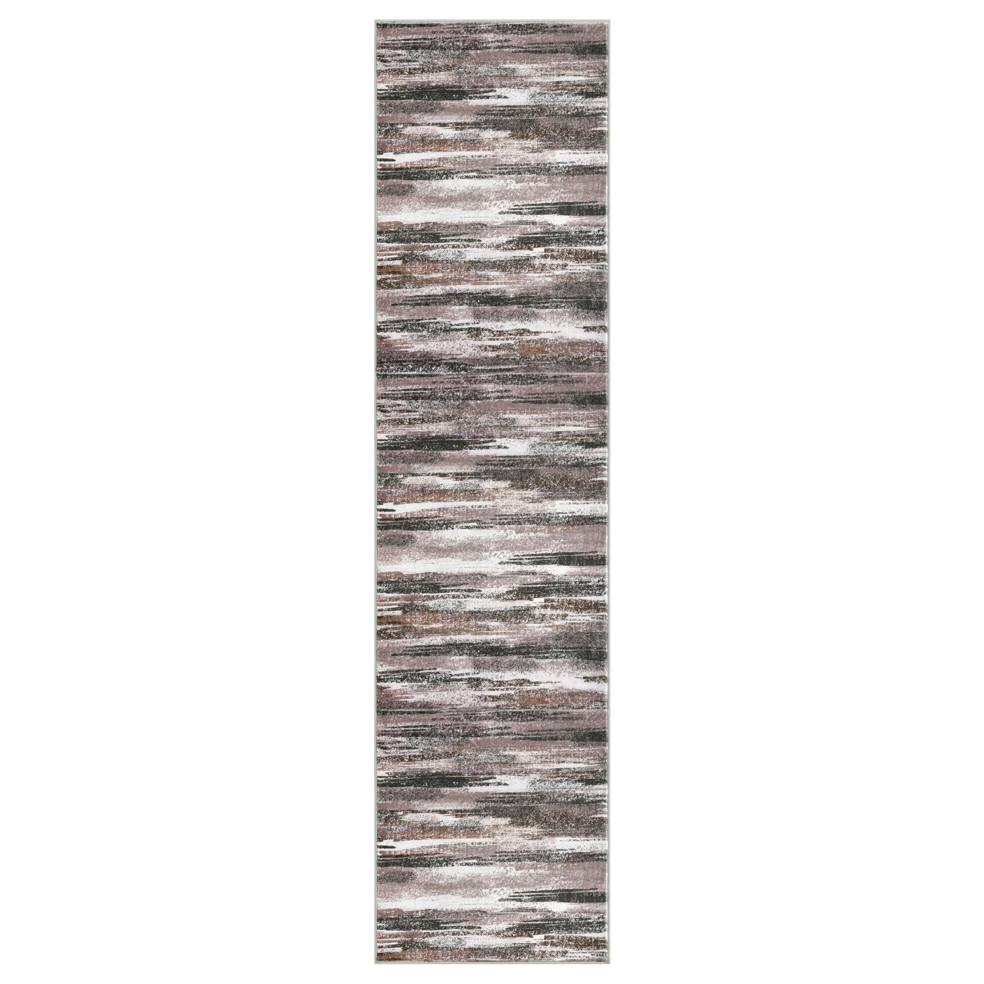 Lansny Modern Abstract Runner Rug 3x10, Dark Light Brown White Washable Kitchen Runner Non-Slip Soft Hallway Rug Runner Thin Print Faux Wool Carpet for Entryway Bedroom Laundry Room Indoor