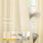 LAMIT Beige Linen Curtains for Windows 2 Panels Set, 48 Inch Linen Textured Light Filtering Bedroom Drapes Rod Pocket Boho Window Treatment Panels for Farmhouse/RV Camper/Loft, 42 x 48 Inch
