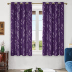Deconovo Blackout Curtains, Purple Curtain, Thermal Insulated Soundproof Grommet Drapes, Silver Tree Foil Print, 52 x 63 Inch, 2 Panels, Machine Washable Window Panel for Living Room Bedroom Office