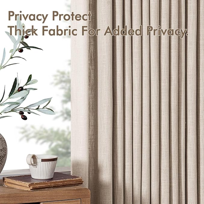 MIULEE Pinch Pleated Thick Linen Curtains 108 Inches Long 2 Panels for Living Room Bedroom, Extra Long Linen Drapes Pinch Pleat Back Tab Rustic Farmhouse Foor to Ceiling Curtains with Hooks, Taupe