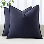 MIULEE Decorative Linen Euro Sham Pillow Covers 22x22 Inch Navy Boho Farmhouse Neutral Couch Throw Pillows for Bed Pack of 2 Accent Modern Pillowcase Summer Sofa Livingroom Home Decor