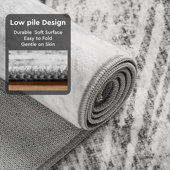 5x7 Area Rugs for Living Room-Machine Washable Rug Ultra Soft Non Slip Area Rug Modern Abstract Dahlia Indoor Carpet Rugs for Bedroom Dining Room Playroom Nursery Bedside Office, Grey