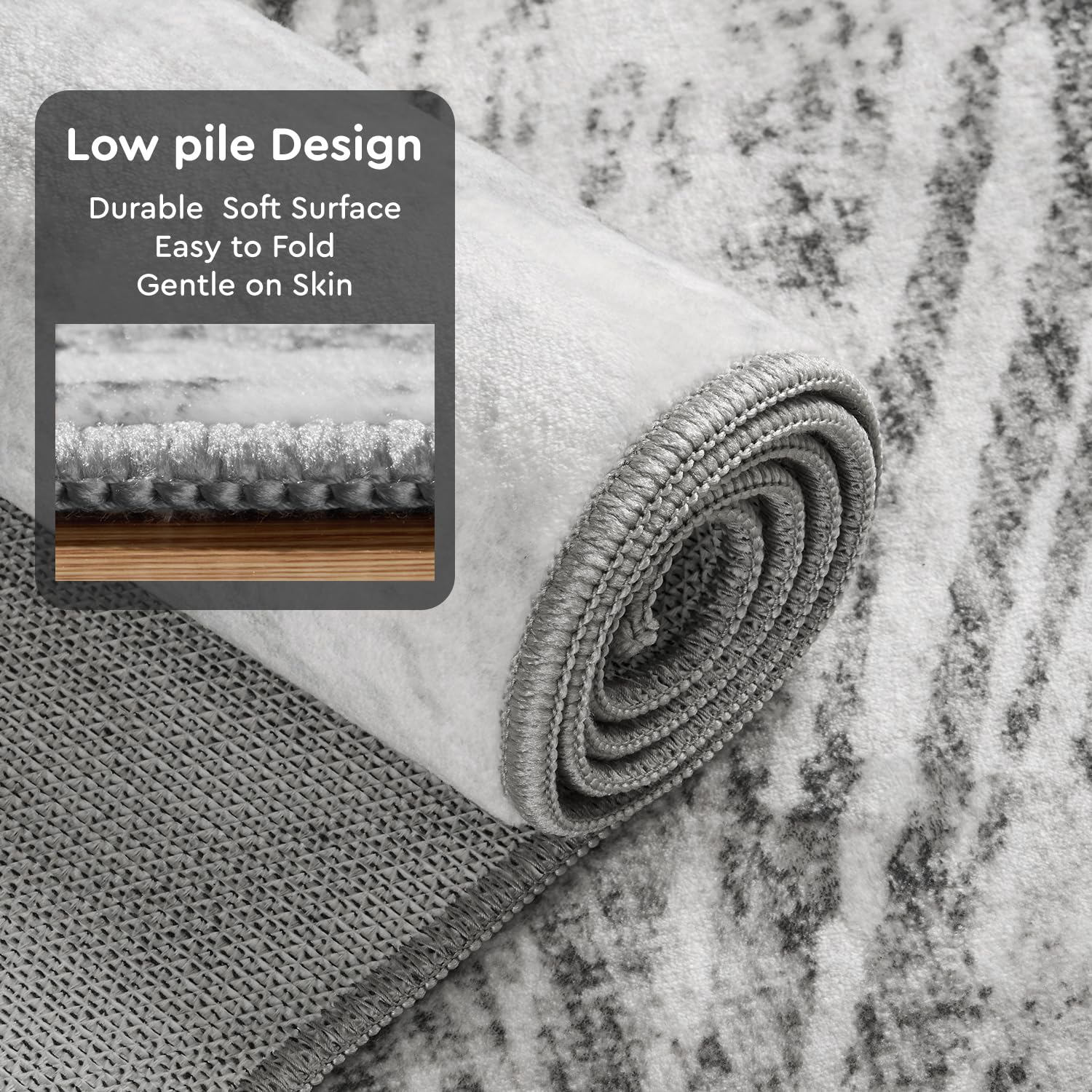3 x 5 Rug Small Non Slip Area Rug Ultra Soft Machine Washable Low Pile Modern Abstract Dahlia Indoor Carpet Rugs for Bedroom Living Room Entryway Kitchen Bedside, Grey