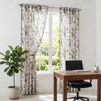 jinchan Linen Blend Floral Curtains French Country Curtain for Living Room 96 Inch Length Black Printed Curtain Rod Pocket Back Tab Farmhouse Peony Flower Patterned Drapes Window Curtains Set 2 Panels