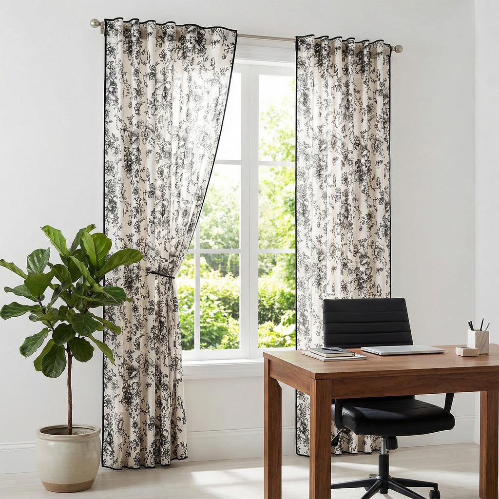 jinchan Vintage Floral Linen Curtains 84 Long for Living Room 2 Panels