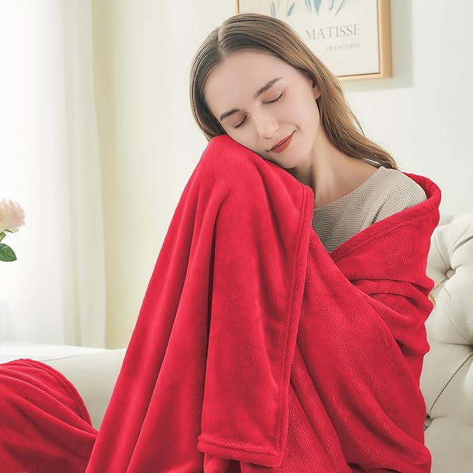 BEDELITE Fleece Blanket Soft Plush Throw for Couch Red 50"x70"