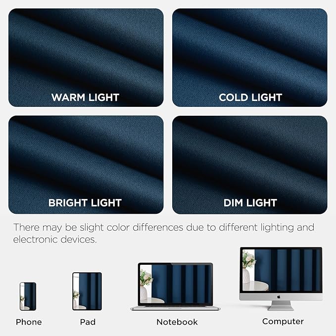 Joydeco Blackout Patio Sliding Door Curtains 108 Inches Long, Grommet Privacy Room Divider Curtains, Extra Wide Thermal Blackout Drapes for Bedroom Living Room (Navy Blue, 70Wx108L, 1 Panel)