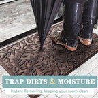 Bulijojo Sturdy Front Entrance Doormats,Durable Heavy Duty Welcome Mat,Thick Absorbent Natural Rubber Non Slip Mat,Easy Clean Entryway Mat 17x30 Inch Leaves Brown