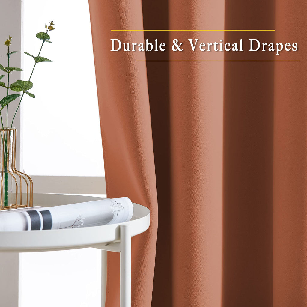 NICETOWN Half Window Curtains for Bedroom - Grommet Modern Thermal Insulated Blackout Window Drapes Sound Reducing for Nursery/Kitchen, Burnt Orange, W52 x L54, Set of 2
