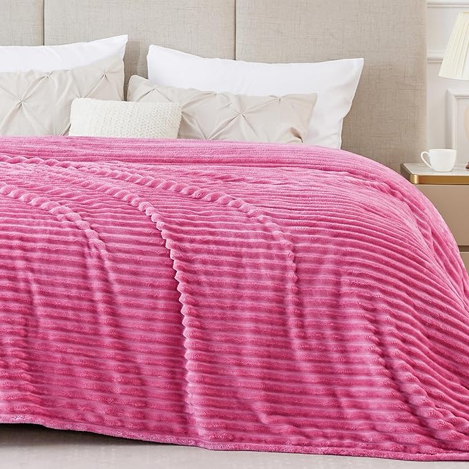 BEDELITE 3D Ribbed Jacquard Hot Pink King Size Blanket for Bed, 108x90 Inch