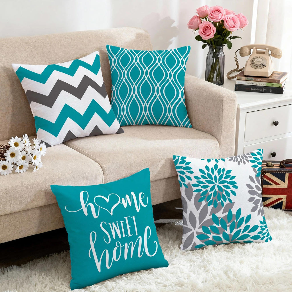 Hexagram Geometric Teal Pillow Covers 16x16, Decorative Pillow Covers