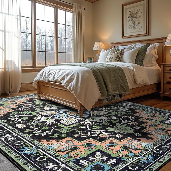 Lofus 9x12 Area Rug for Living Room Bedroom, Dark Green Washable Carpet