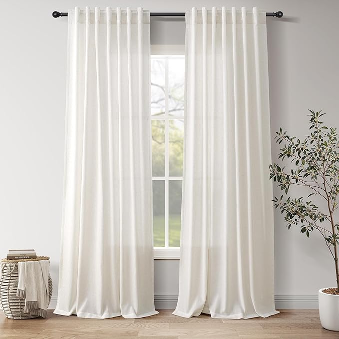 Nanspring Natural Linen Curtains for Living Room 105 Inches Long Rustic Farmhouse Decor Light Filtering Semi Sheer Curtain Back Tab and Rod Pocket Luxury Drapes for Bedroom Office 52x105, 2 Panels