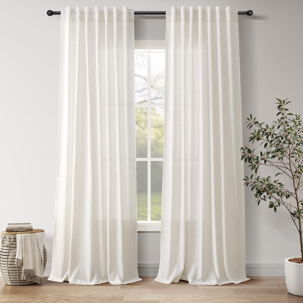 Nanspring Natural Linen Curtains 96 Inches Long for Living Room Bedroom Rustic Light Filtering Curtains Back Tab and Rod Pocket Farmhouse Decor Curtain for Dinner Room Office 52x96, 2 Panels