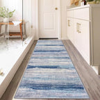 KOZYFLY 3x8 Ft Rug Modern Ombre Runner Rug for Hallway, Washable Kitchen Rugs Non-Slip Soft Striped Entryway Rug, Print Blue/Grey/Beige Abstract Carpet for Laundry Nursery