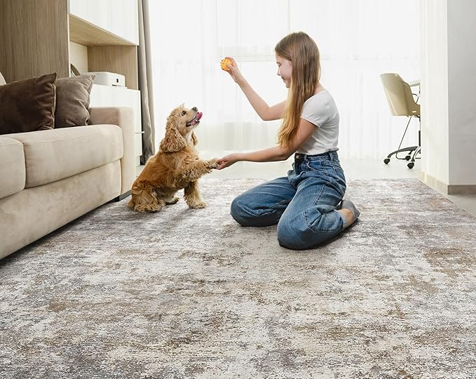 UERMEI 5x8 Area Rug Living Room Rugs Washable Neutral Brown Grey Carpet