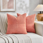 Fancy Homi 2 Packs Coral Samll Decorative Throw Pillow Covers 12x12 Inch with for Couch Bed Sofa, Rustic Farmhouse Boho Home Decor, Soft Corss Patchwork Corduroy Square Peach Cushion Case 30x30 cm