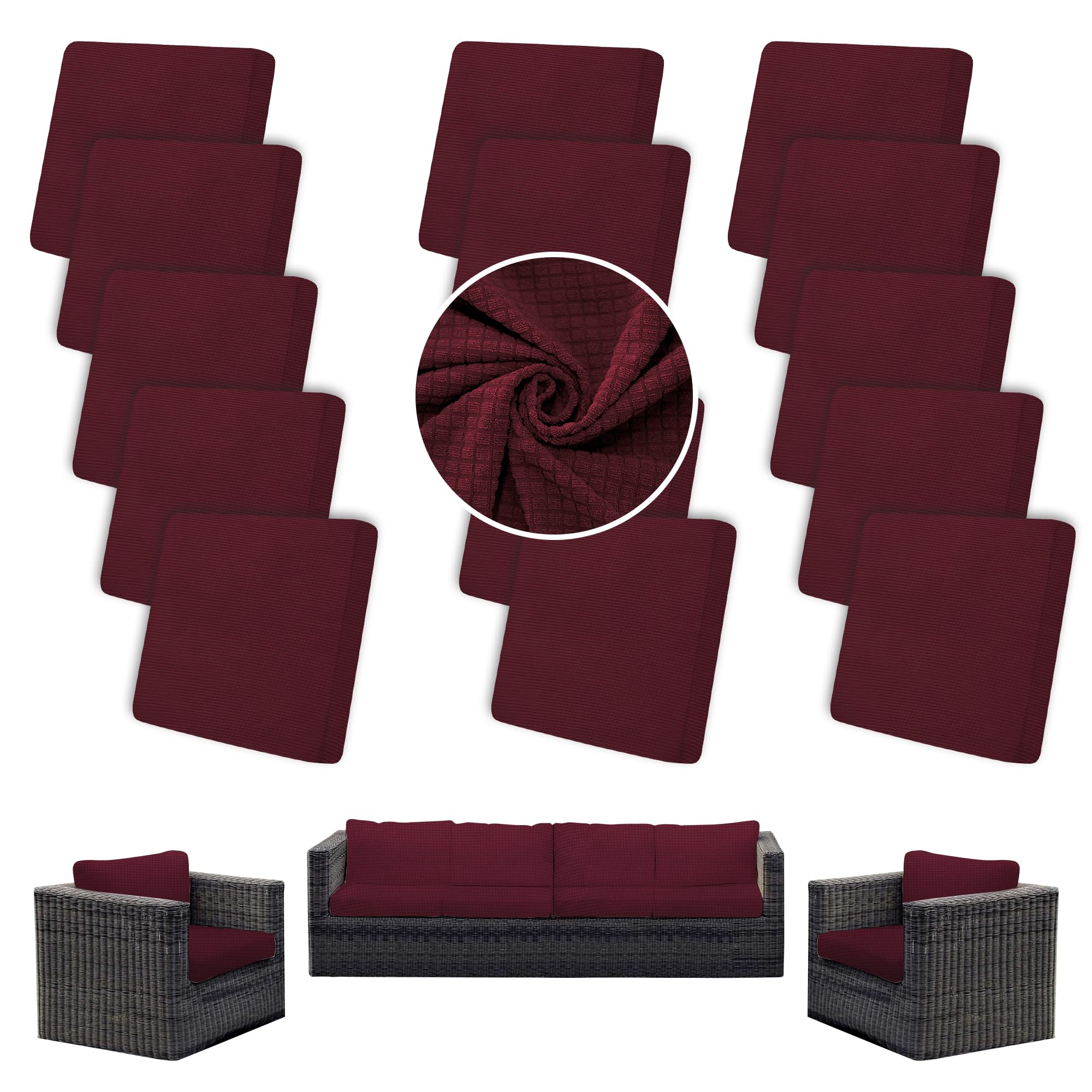 SUKAIKEQA 14PCS Patio Cushion Covers,Patio Furniture Couch Seat Slipcovers