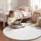 Amearea White Round Area Rugs 4ft Washable Circle Rugs for Bedroom Living Room, Fluffy Indoor Thickened Memory Foam Rug, Non Slip Minimalist Circular Carpet for Kids Boys Girls Dorm Nursery Room Decor