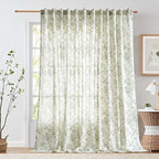 jinchan Linen Floral Curtains 100 Inch Extra Wide for Patio Sliding Glass Door Room Divider Curtain for Living Room 108 Inch Length Farmhouse Peony Green Printed Curtain Set 1 Panel