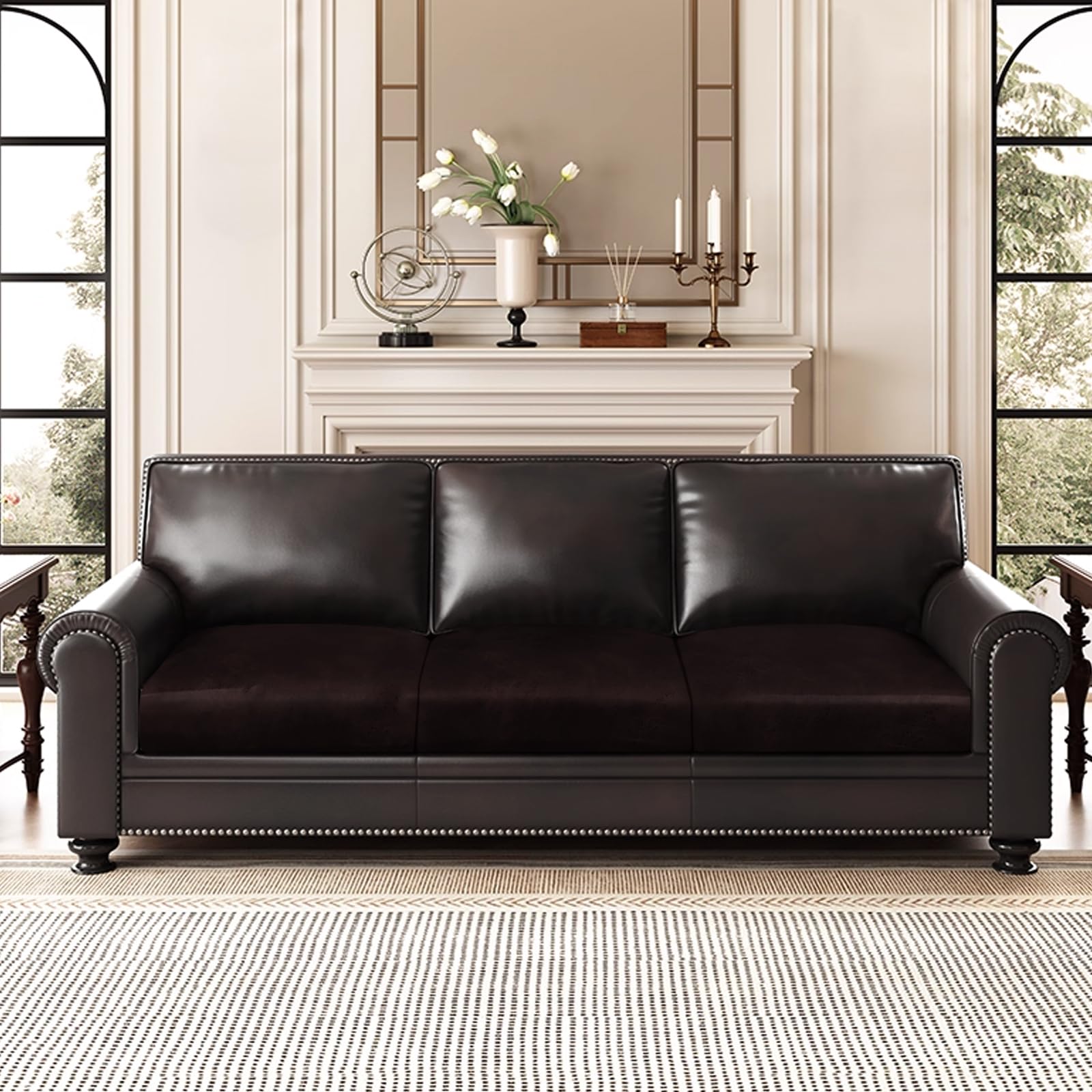 ANARACHON Leather Look Couch Cushion Covers Sofa Seat Slipcovers Sets Couches Furniture Protector for Sectional Armchair Loveseat Pets Kids Stretch Spandex Fabric (3 Cushion XL Sofa, Chocolate)