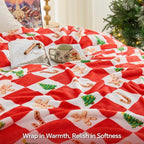 BEDELITE Christmas Throw Blanket – Red and White Checkered Holiday Blanket with Gingerbread Man, Candy Cane & Christmas Tree Pattern, Soft Warm Fleece Christmas Blanket for Home Décor & Gift, 50"x60"