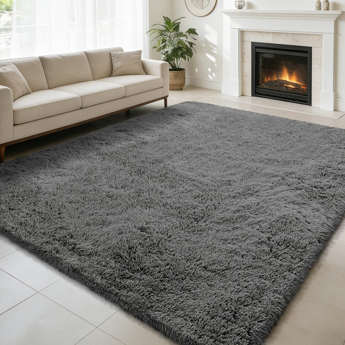 yulidayang 6x9 Fluffy Area Rug for Living Room,Shag Rugs for Bedroom,Tie-Dyed Beige