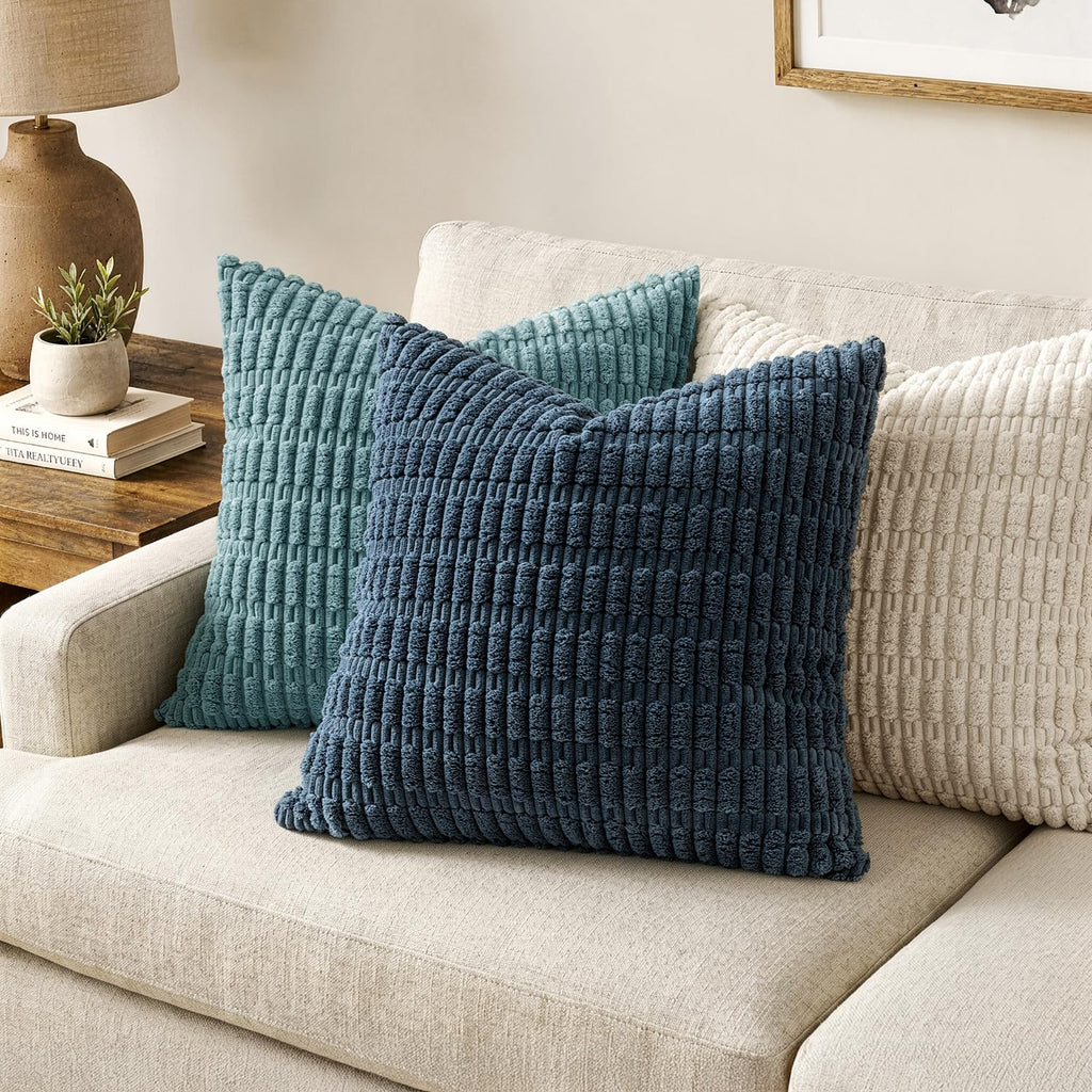 MIULEE Euro Sham Corduroy Decorative Throw Pillow Covers 24x24 Blue