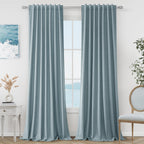 Guken Blue 100% Blackout Linen Curtains 84 Inch Length 2 Panels Set for Living Room Bedroom Back Tab Thermal Insulated Black Out Drapes Room Darkening Window Curtains 84 Inches Long Dusty Blue