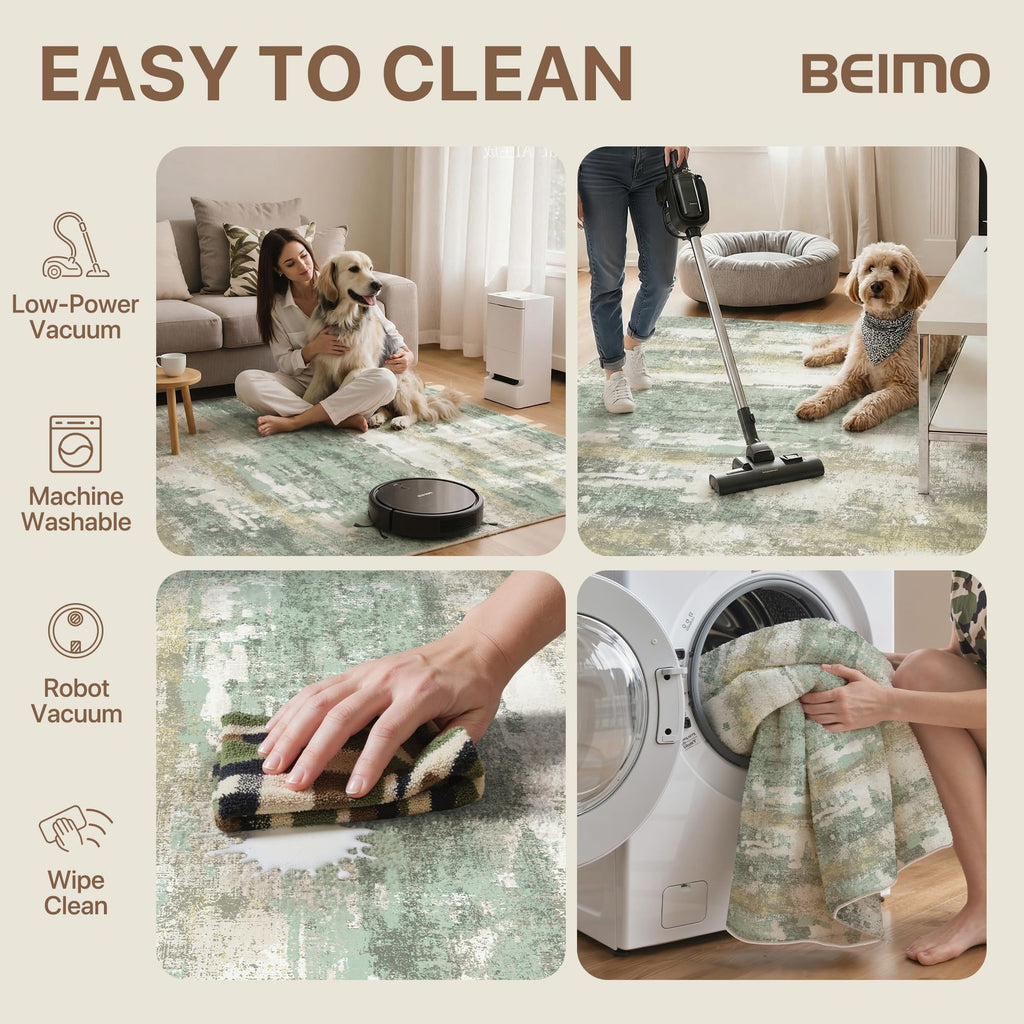 BEIMO 5x7 Area Rug for Bedroom, Green Washable Abstract Reversible Rug