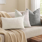 decorUhome Textured Chenille Throw Pillow Covers 12x20 Set of 2 Cream White