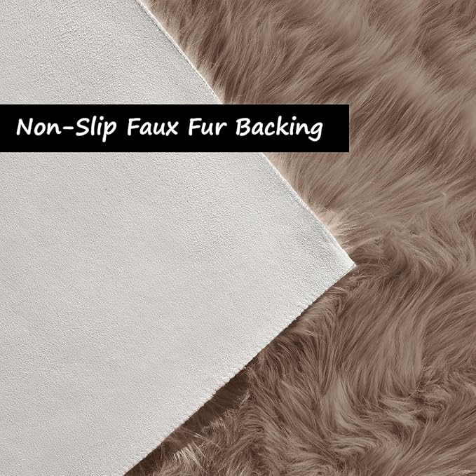 Goolela Beige Circle Faux Fur Rug 3ft Fuzzy Furry Small Round Sheepskin Rug for Bedroom Dorm Soft Shaggy Plush Aesthetic Carpet Washable