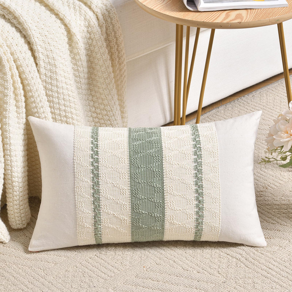 Fancy Homi Set of 1 Sage Green Boho Lumbar Decorative Throw Pillow Covers 16x24 Inch for Living Room Bedroom Couch Bed Sofa, Rustic Retro Cushion Case, Bohemian Room Home Decor, Women Teen Girls Gift