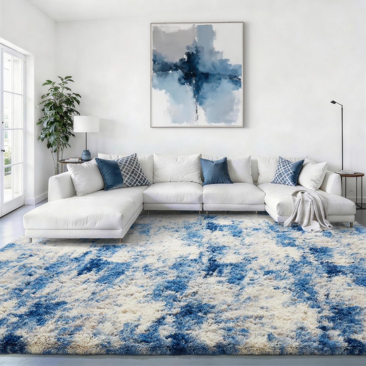 Ophanie Area Rugs 9x12 Living Room, Large Grey Bedroom Carpet, Big Shag Indoor Thick Soft Nursery Rug, Gray Fluffy Carpets for Boy and Girls Room Dorm Home Decor Aesthetic