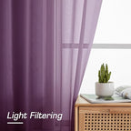 OWENIE Sheer Curtains 72 Inches Long 2 Panels Set, Transparent Light Filtering Plum Sheer Curtain Rod Pocket Clear Drapes for Living Room Bedroom Window Sliding Glass Door, Each 42 x 72 Inch, Plum