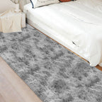 JiaoBaba Super Soft Fluffy Living Room Area Rug 3x10 ft Tie-Dyed Light Grey Shaggy Furry Carpet Washable Non-Slip Floor Rugs Bedroom Bedside Nursery Rug Fuzzy Boys Girls Dorm Home Decor Aesthetic