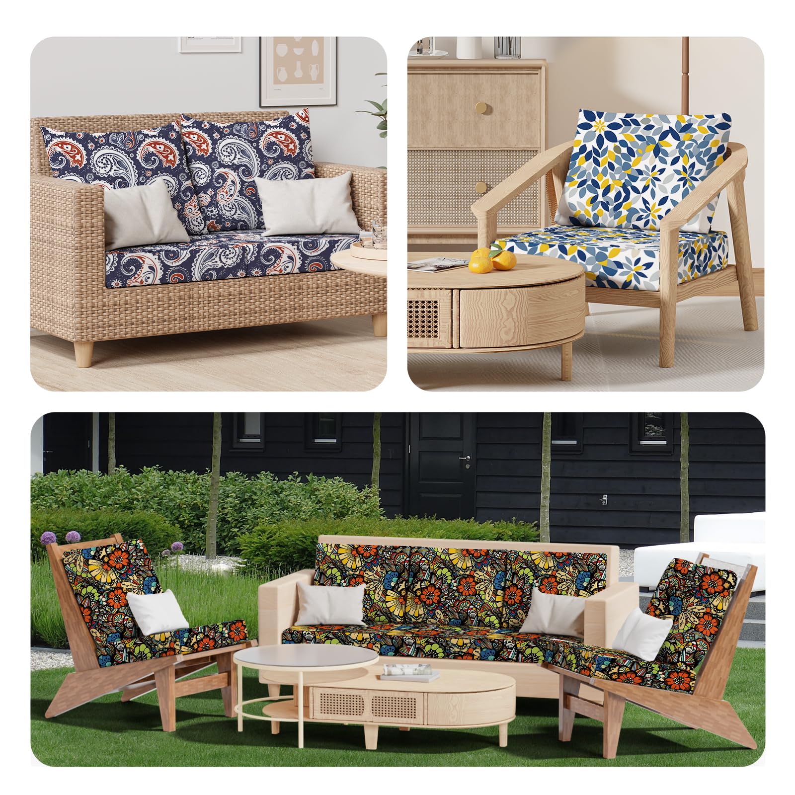8Pcs Outdoor Cushion Covers, Stretch Patio Furniture Couch Chair Slipcovers