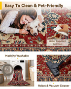 RELEANY Washable Area Rug, 8'x10', Red/Blue