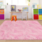 JiaoBaba Tie-Dye Pink Fluffy Rug for Bedroom 4x6ft Soft Shag Area Rug Mat Bedside Throw Rug for Living Room Kids Room Boys Teens Nursery Baby Dorm Office Home Decor Aesthetic Carpets
