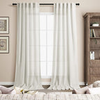 Extra Long Curtains 120 inch Length 2 Panels Set Back Tab Neutral Farmhouse Drapes Light Filtering Semi Sheer Linen Curtain 120 inches Long for Floor to Ceiling Window Ivory Cream 38 inches Wide