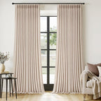 MIULEE Pinch Pleated Thick Linen Curtains 102 Inches Long 2 Panels for Living Room Bedroom, Linen Textured Drapes Pleat Back Tab Memory Trained Light Filtering Sand Beige Window Curtains with Hooks