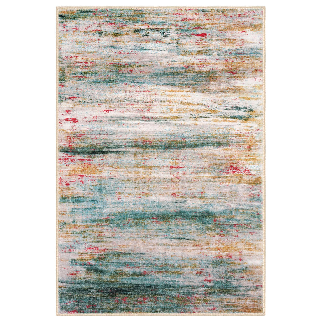 KOZYFLY Washable Area Rug 5x7 Modern Ombre Thin Rugs for Living Room Non-Slip Soft Striped Rug for Bedroom, Print Green Abstract Carpet for Laundry Kid Room