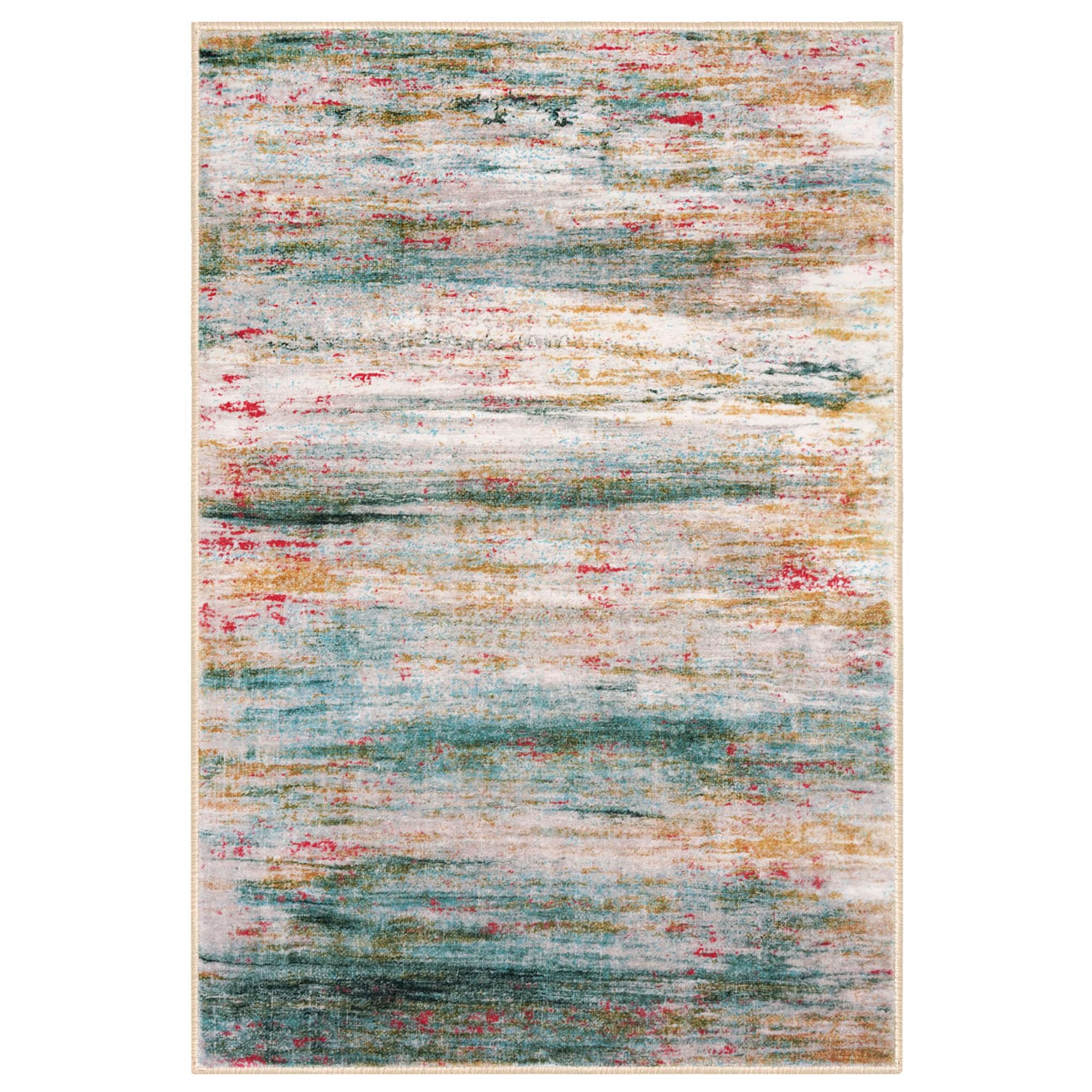 KOZYFLY Washable Area Rug 5x7 Modern Ombre Thin Rugs for Living Room Non-Slip Soft Striped Rug for Bedroom, Print Green Abstract Carpet for Laundry Kid Room