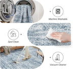 9x12 Area Rugs for Living Room, Non Slip Machine Washable Vintage Rugs, Low Pile Lightweight Large Rug for Bedroom, Dining Room, Home Office Blue