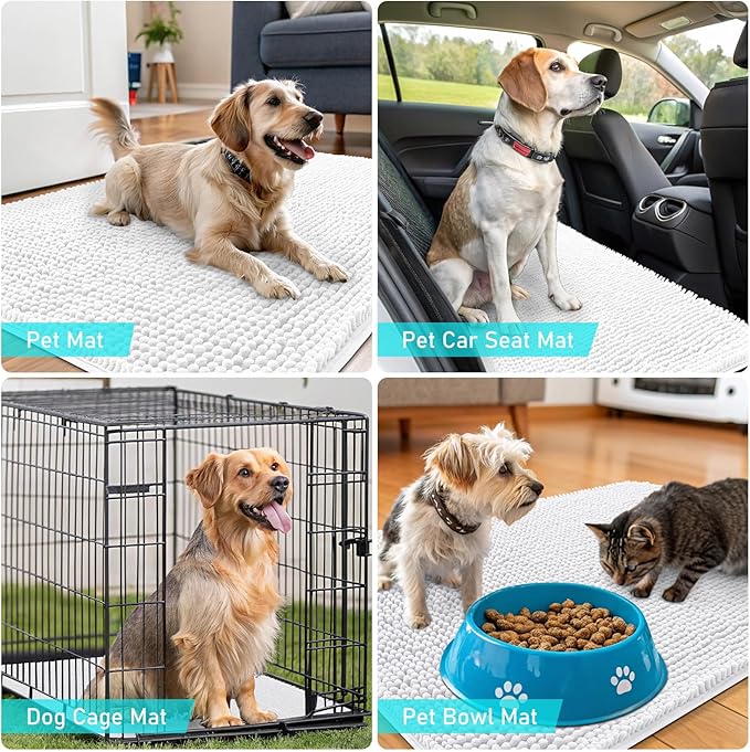 OLANLY Dog Door Mat for Muddy Paws 45x27, Super Absorbent Chenille Mud Mat